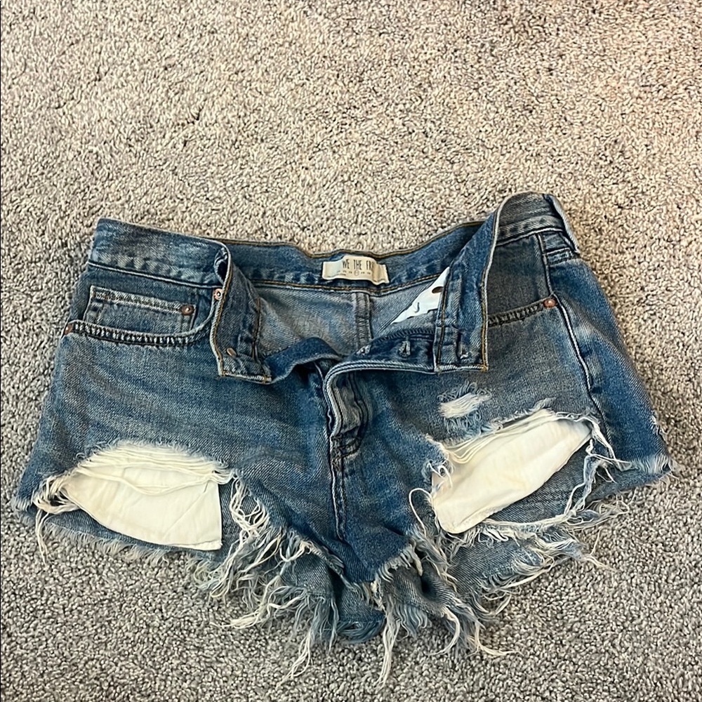 We The Free Blue Distressed Jean Shorts